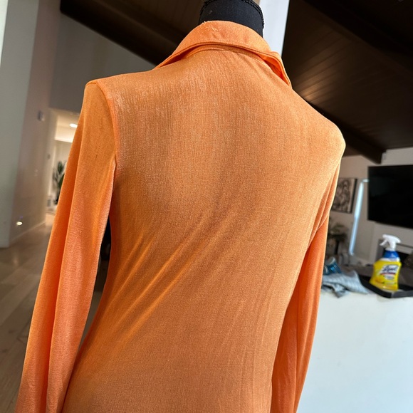 Orange Button-Up Ruched Dress - Picture 5 of 6